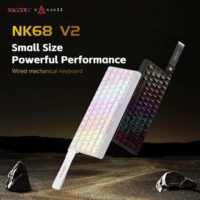 Alt view image 2 of 7 - AJAZZ NK68 V2 Mechanical Keyboard, 68-Key Hot-Swappable Red Switch, 17 RGB Lighting Modes, Portable Carrying Strap, Multi-System Compatible Purple White Blue