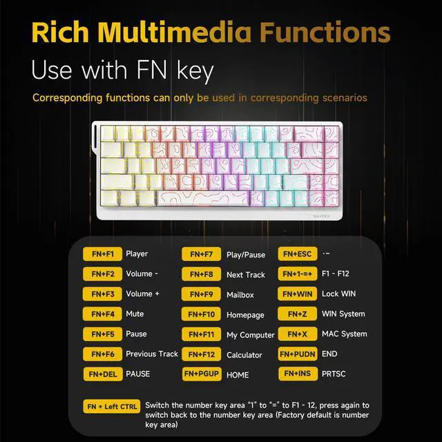 Alt view image 5 of 5 - AJAZZ NK68 V2 Mechanical Keyboard, 68-Key Hot-Swappable Red Switch, 17 RGB Lighting Modes, Portable Carrying Strap, Multi-System Compatible