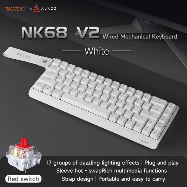 Main image of AJAZZ NK68 V2 Mechanical Keyboard, 68-Key Hot-Swappable Red Switch, 17 RGB Lighting Modes, Portable Carrying Strap, Multi-System Compatible
