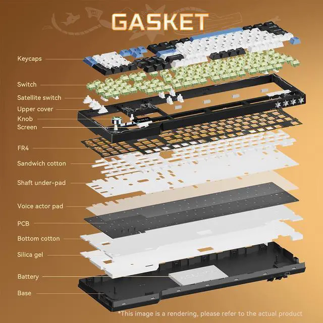 Alt view image 4 of 7 - Ajazz AK35I V4 Customizable Wireless Gaming Mechanical Keyboard, Wired/Wireless 2.4G/BT, Gasket Structure, 10000mAh Battery, Full-Color RGB, 1.14-inch Color Screen, Knob, Multi-Function Keys.