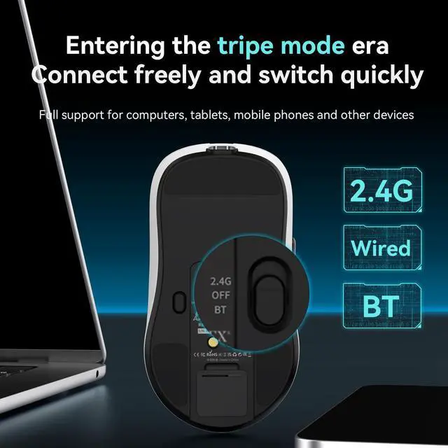 Alt view image 5 of 7 - AJAZZ AJ159P MC Tri-Mode Gaming Mouse, 12000 DPI, 56g Ultra-Light, Magnetic RGB Charging Base, Programmable 6 Buttons, Ergonomic Design, Suitable for Desktop and Laptop Computers