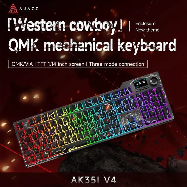 Main image of Ajazz AK35I V4 Customizable Wireless Gaming Mechanical Keyboard, Wired/Wireless 2.4G/BT, Gasket Structure, 10000mAh Battery, Full-Color RGB, 1.14-inch Color Screen, Knob, Multi-Function Keys.