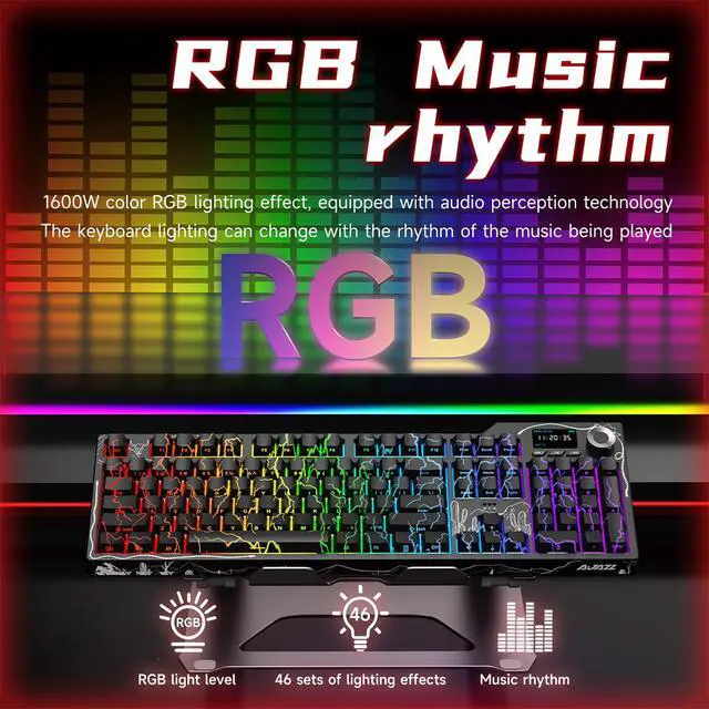 Alt view image 2 of 7 - Ajazz AK35I V4 Customizable Wireless Gaming Mechanical Keyboard, Wired/Wireless 2.4G/BT, Gasket Structure, 10000mAh Battery, Full-Color RGB, 1.14-inch Color Screen, Knob, Multi-Function Keys.
