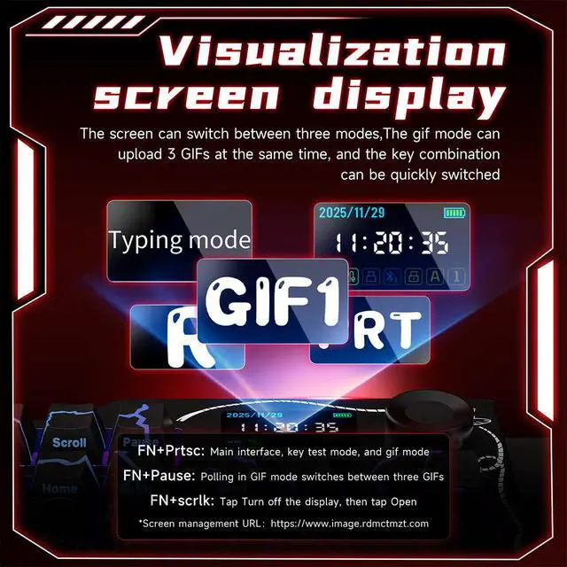 Alt view image 5 of 7 - Ajazz AK35I V4 Customizable Wireless Gaming Mechanical Keyboard, Wired/Wireless 2.4G/BT, Gasket Structure, 10000mAh Battery, Full-Color RGB, 1.14-inch Color Screen, Knob, Multi-Function Keys.