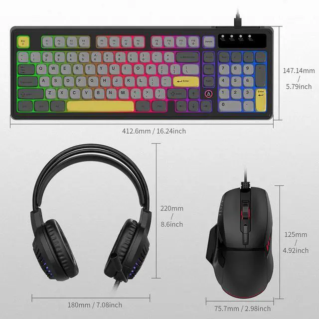 Alt view image 6 of 7 - AJAZZ AT120 Set: Gaming keyboard, mouse, and headset combo, with RGB breathing light effect, 3D surround sound, wired keyboard and mouse, full-size mechanical keyboard, computer gaming equipment