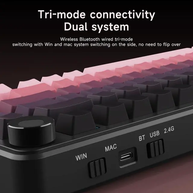 Alt view image 6 of 7 - Ajazz AK820 MAX PLUS 75% three-mode mechanical keyboard, with volume knob, gasket-structure gaming keyboard, Bluetooth/2.4GHz/USB-C wired three-mode RGB DIY