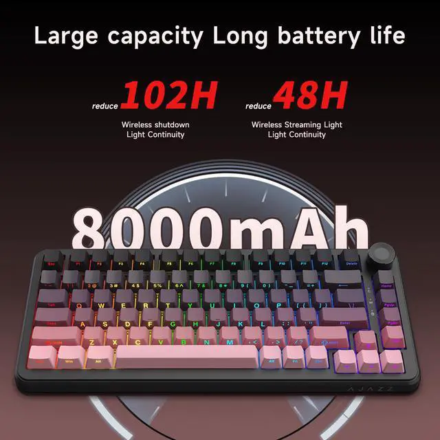 Alt view image 3 of 7 - Ajazz AK820 MAX PLUS 75% three-mode mechanical keyboard, with volume knob, gasket-structure gaming keyboard, Bluetooth/2.4GHz/USB-C wired three-mode RGB DIY