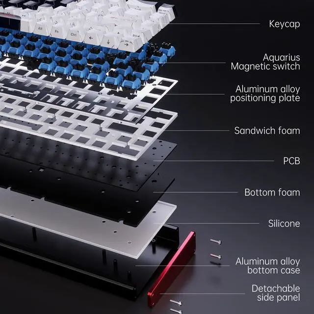 Alt view image 6 of 7 - AJAZZ ALUX68 Aluminum Alloy CNC Magnetic Axis Wired Keyboard RT0.01 TTC,Magnetic grain switch / Kotec Switch / Aquarius Magnetic Switch Gradient Red--Magnetic grain switch