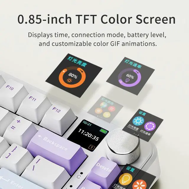 Alt view image 2 of 6 - AJAZZ AK820 MAX Tri-Mode Magnetic Switch Keyboard: RGB Backlit, 0.85-inch screen, 8K Polling Rate, Rapid Trigger, Volume Knob, Full-Key Hot-Swappable. Compatible with PC/Laptop for Gaming & Office