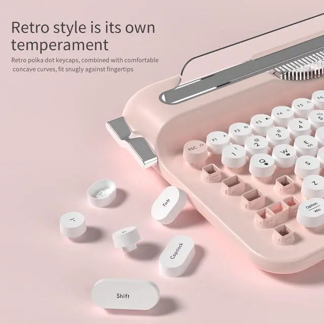 Alt view image 3 of 7 - Ajazz AF84 Wireless Bluetooth Keyboard Dual-Mode (Bluetooth/2.4G) Connectivity, Cute Retro Design, External Keyboard for Mobile Phones, Tablets, and PCs (Typewriter-Style Office Keyboard) Write Pink