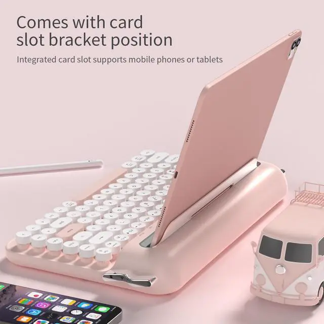 Alt view image 5 of 7 - Ajazz AF84 Wireless Bluetooth Keyboard Dual-Mode (Bluetooth/2.4G) Connectivity, Cute Retro Design, External Keyboard for Mobile Phones, Tablets, and PCs (Typewriter-Style Office Keyboard) Write Pink
