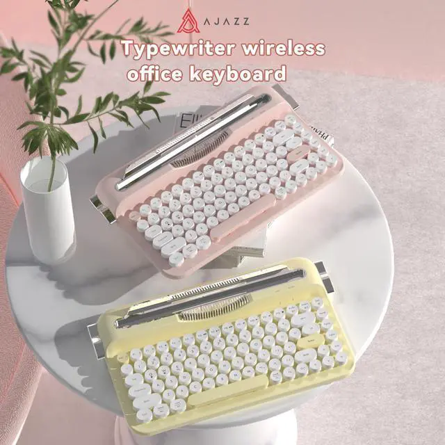 Alt view image 2 of 7 - Ajazz AF84 Wireless Bluetooth Keyboard Dual-Mode (Bluetooth/2.4G) Connectivity, Cute Retro Design, External Keyboard for Mobile Phones, Tablets, and PCs (Typewriter-Style Office Keyboard) Write Pink