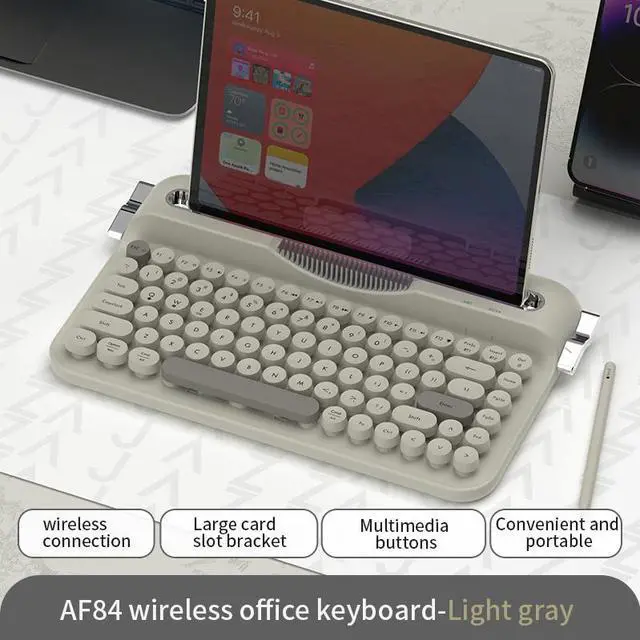 Alt view image 2 of 7 - Ajazz AF84 Wireless Bluetooth Keyboard Dual-Mode (Bluetooth/2.4G) Connectivity, Cute Retro Design, External Keyboard for Mobile Phones, Tablets, and PCs (Typewriter-Style Office Keyboard)