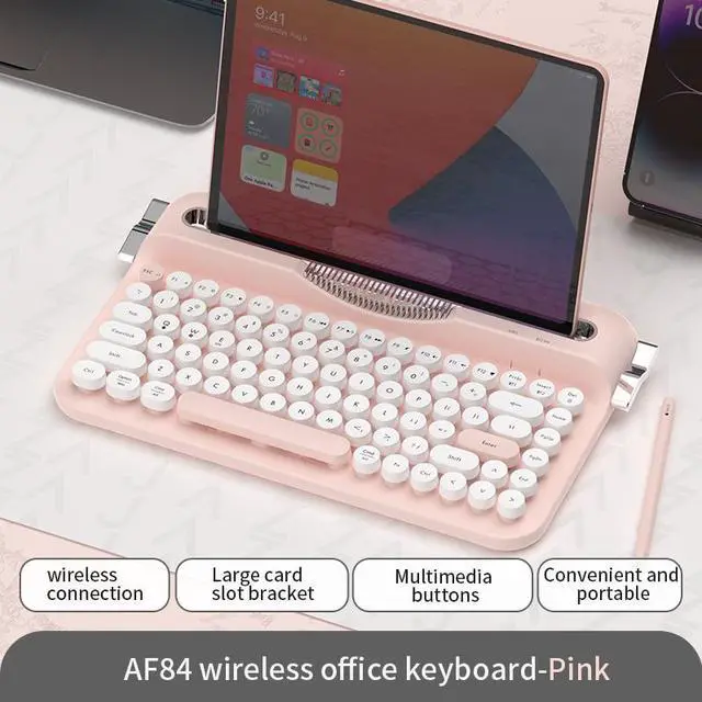 Main image of Ajazz AF84 Wireless Bluetooth Keyboard Dual-Mode (Bluetooth/2.4G) Connectivity, Cute Retro Design, External Keyboard for Mobile Phones, Tablets, and PCs (Typewriter-Style Office Keyboard) Write Pink