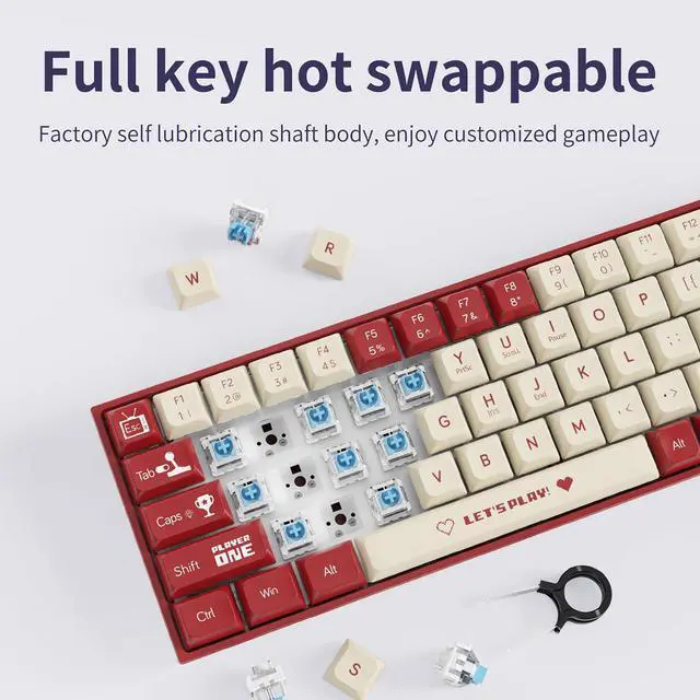 Alt view image 4 of 6 - AJAZZ AK680 Wired Mechanical Keyboard: 68-key layout Full-key hot-swappability EVA sandwich foam, Mixed-color lighting, Ergonomic design; suitable for gaming and office use; Compatible with Win/IOS