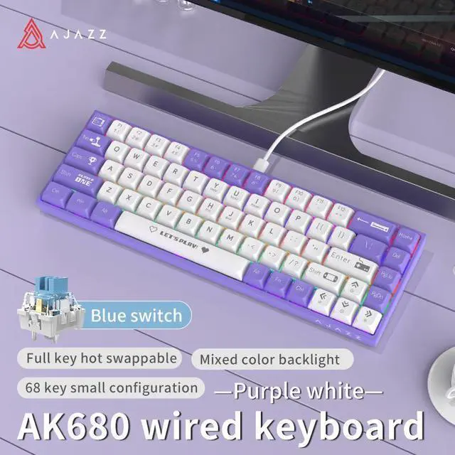 Main image of AJAZZ AK680 Wired Mechanical Keyboard: 68-key layout Full-key hot-swappability EVA sandwich foam, Mixed-color lighting, Ergonomic design; suitable for gaming and office use; Compatible with Win/IOS