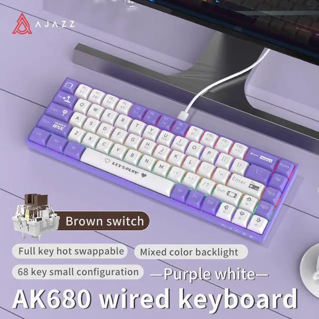 Main image of AJAZZ AK680 Wired Mechanical Keyboard: 68-key layout Full-key hot-swappability EVA sandwich foam, Mixed-color lighting, Ergonomic design; suitable for gaming and office use; Compatible with Win/IOS