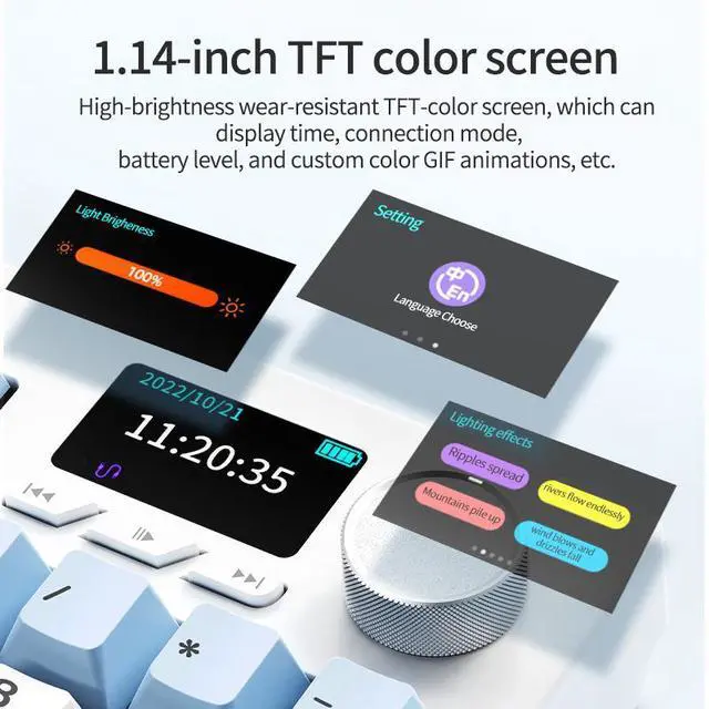 Alt view image 3 of 7 - AJAZZ AK35I V3 MAX 104-key Tri-mode Mechanical Keyboard with Screen, 1.14-inch TFT Color Screen Gasket Structure, Avocado Switch Full-key Hot-swappable RGB 8000mAh Battery