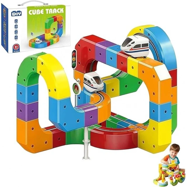 Main image of 51PCS Magic 3D Cube Track Train Set, USB Rechargeable Electric Building Block Rail Track, DIY STEM Educational Toy, Christmas Birthday Gift for Kids Boys Girls