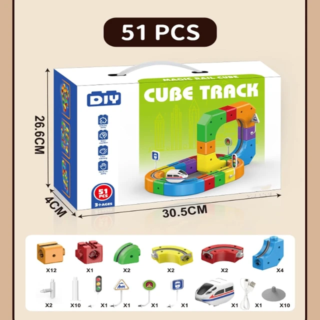 Alt view image 2 of 7 - 51PCS Magic 3D Cube Track Train Set, USB Rechargeable Electric Building Block Rail Track, DIY STEM Educational Toy, Christmas Birthday Gift for Kids Boys Girls