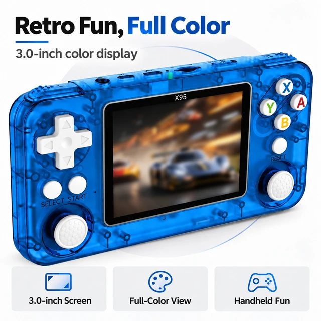 Alt view image 3 of 7 - X95 Transparent Handheld Game Console, Retro Portable Gaming Device with Dual Joysticks, HD Screen, Rechargeable Classic Video Game Player for Kids & Adults