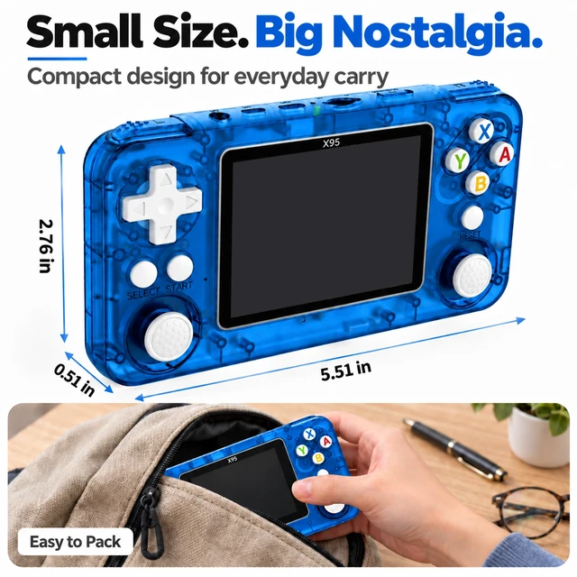 Alt view image 5 of 7 - X95 Transparent Handheld Game Console, Retro Portable Gaming Device with Dual Joysticks, HD Screen, Rechargeable Classic Video Game Player for Kids & Adults