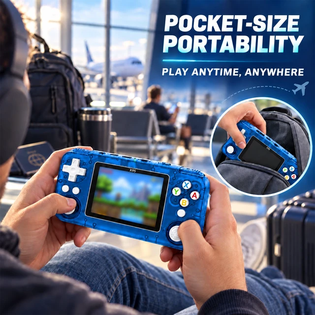 Alt view image 7 of 7 - X95 Transparent Handheld Game Console, Retro Portable Gaming Device with Dual Joysticks, HD Screen, Rechargeable Classic Video Game Player for Kids & Adults