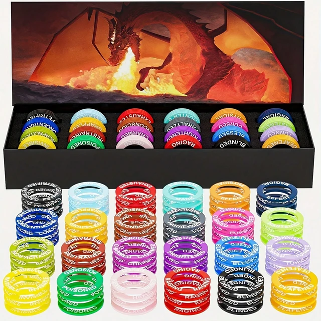 Alt view image 5 of 7 - 96 Acrylic Status Effect Rings, 24 RPG Status Markers, Made of Silicone Material, Comes with a Storage Box, Designed for Dungeons And Dragons Role-Playing Games, Suitable for Ages 14 And Up.