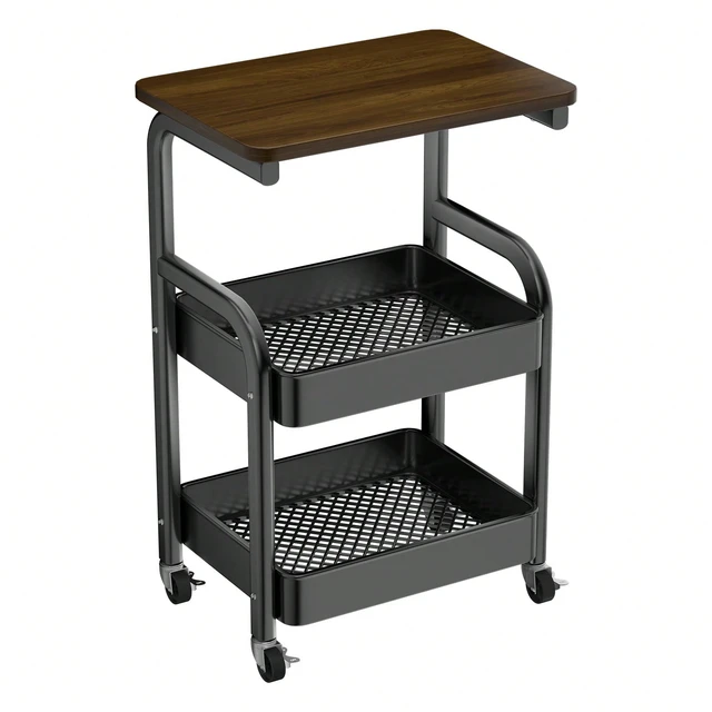 Alt view image 5 of 6 - 2/3ier Rolling Cart | Detachable Storage Rack, Snack Storage Stand, Portable Wheels, Multi-tier Cart - For Bedroom, Kitchen, Bathroom, Household Supplies, Kitchen Storage Cart, Metal, Assembly Requir
