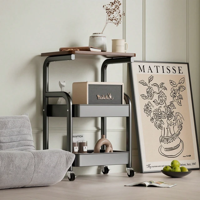 Alt view image 3 of 6 - 2/3ier Rolling Cart | Detachable Storage Rack, Snack Storage Stand, Portable Wheels, Multi-tier Cart - For Bedroom, Kitchen, Bathroom, Household Supplies, Kitchen Storage Cart, Metal, Assembly Requir