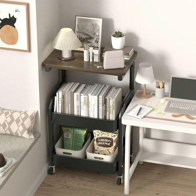 Alt view image 6 of 6 - 2/3ier Rolling Cart | Detachable Storage Rack, Snack Storage Stand, Portable Wheels, Multi-tier Cart - For Bedroom, Kitchen, Bathroom, Household Supplies, Kitchen Storage Cart, Metal, Assembly Requir