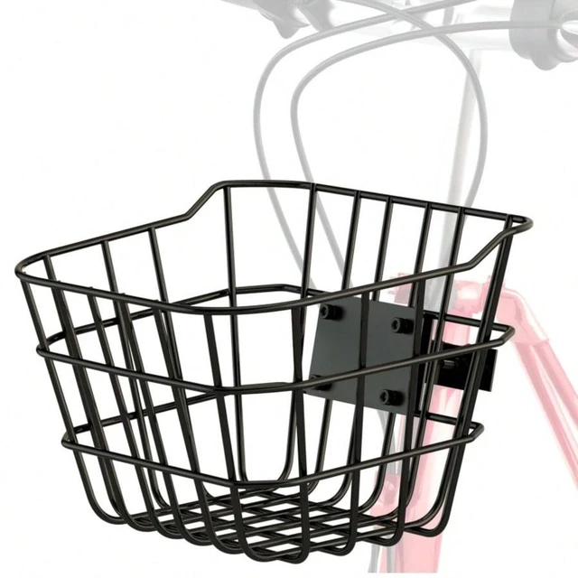 Main image of Sturdy steel front bicycle basket with fixed bracket, anti-rust design, suitable for installation at the front of electric bicycles, compatible with most children's and adult bicycles on the market