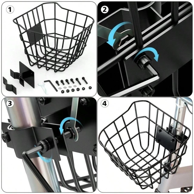 Alt view image 4 of 7 - Sturdy steel front bicycle basket with fixed bracket, anti-rust design, suitable for installation at the front of electric bicycles, compatible with most children's and adult bicycles on the market