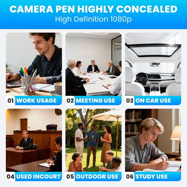 Alt view image 2 of 7 - Camera Pen,1080p Video Body Camera with 64G Built-in Memory,MINI Nanny Video Recorder for Meeting,Classroom Reading