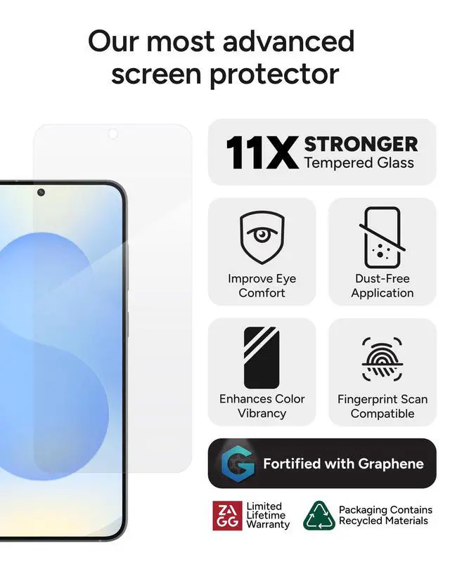 Alt view image 2 of 7 - Glass XTR4 Samsung Galaxy S25+/ S24+ Screen Protector - Tempered Glass, 11X Stronger with Graphene, Blue Light Filtering, Anti-Reflective Technology, InvisibleShield, Easy Dust-Free Installation