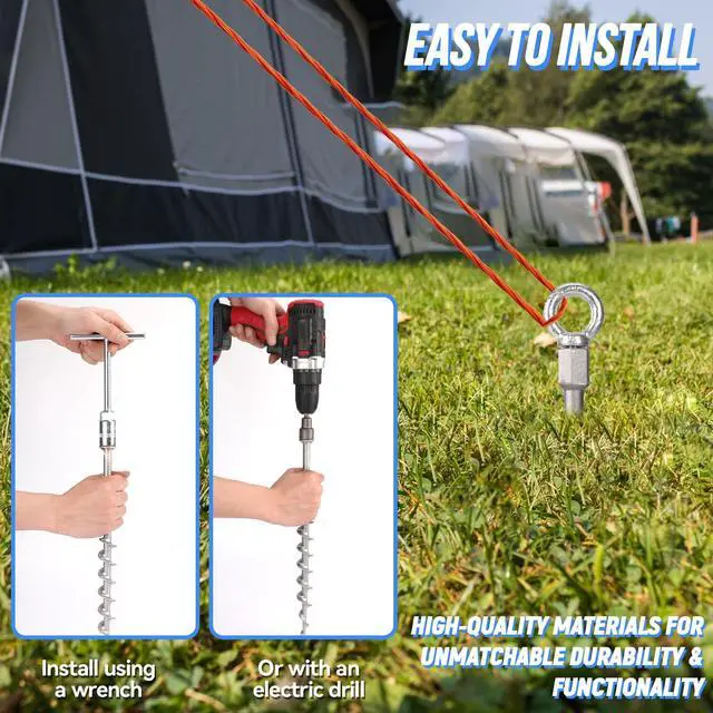 Alt view image 4 of 7 - 12 Pcs 14" Ground Anchors Screw in Non-Rust Cast Aluminum Detachable Tent Stakes for Camping Tents, Sand, Trampoline, Swing Sets and Sheds