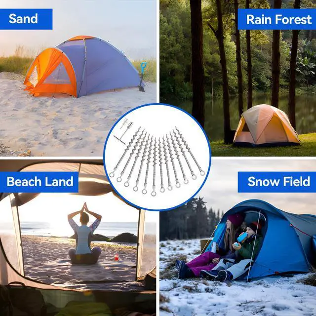 Alt view image 7 of 7 - 12 Pcs 14" Ground Anchors Screw in Non-Rust Cast Aluminum Detachable Tent Stakes for Camping Tents, Sand, Trampoline, Swing Sets and Sheds