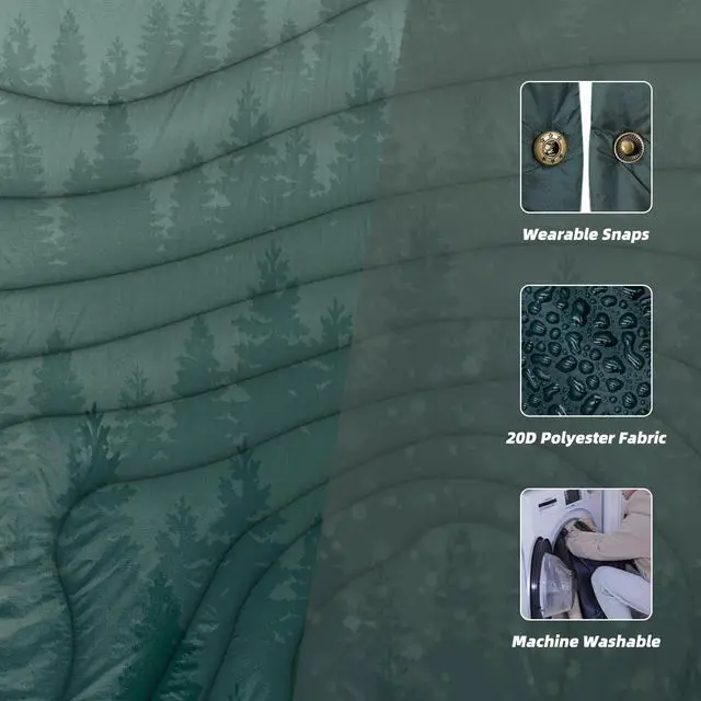 Alt view image 5 of 7 - Outdoor Camping Blanket with Sherpa Lining, Extra Warm Thick Camp Blankets and Puffy Ultralight Soft Poncho DWR Camping Quilt for Cold Weather, Adventure, Sleeping, Backpacking 78"x 56"