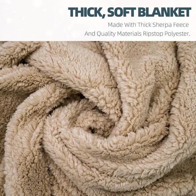 Alt view image 7 of 7 - Outdoor Camping Blanket with Sherpa Lining, Extra Warm Thick Camp Blankets and Puffy Ultralight Soft Poncho DWR Camping Quilt for Cold Weather, Adventure, Sleeping, Backpacking 78"x 56"