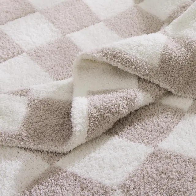 Alt view image 4 of 6 - Checkered Throw Blanket, Taupe Soft Cozy Fluffy Warm Hand Made Throw Blankets for Couch, Sofa, Chair, Bed, Camping, Picnic, Travel Lightweight Bed Blanket - 60"*80"
