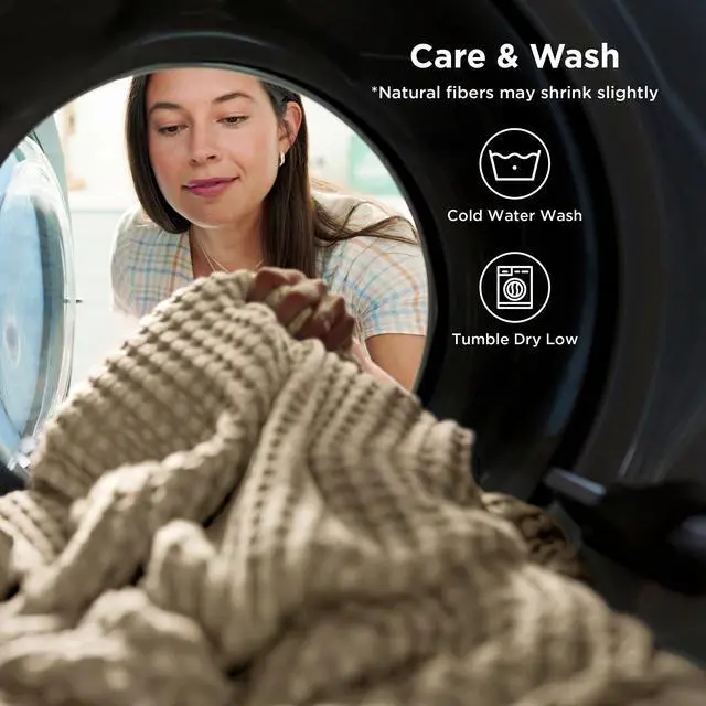 Alt view image 6 of 7 - Cooling Cotton Waffle King Size Blanket - Lightweight Breathable Summer Blanket of Rayon Derived from Bamboo for Hot Sleepers, Luxury Throws for Bed, Couch and Sofa, Light Brown, 104x90 Inches