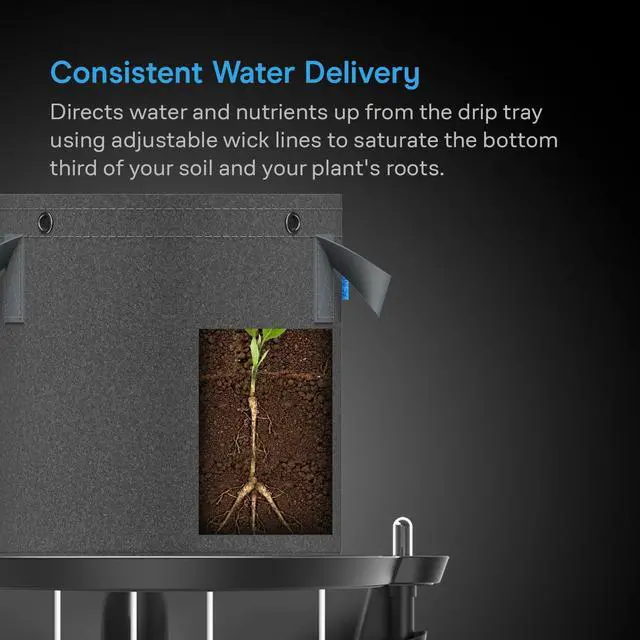 Alt view image 4 of 7 - Self-Watering Fabric Pot Base, 4-Pack Auto-Irrigation Water Delivery System with Reservoir Meter, Elevated Plant Saucers for Use in Indoor Grow Tents, Greenhouses, and Outdoor Gardens