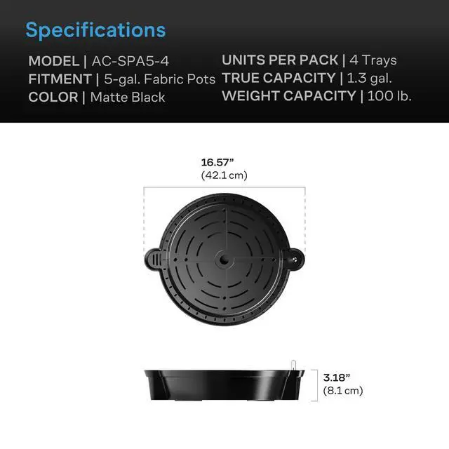 Alt view image 6 of 7 - Self-Watering Fabric Pot Base, 4-Pack Auto-Irrigation Water Delivery System with Reservoir Meter, Elevated Plant Saucers for Use in Indoor Grow Tents, Greenhouses, and Outdoor Gardens