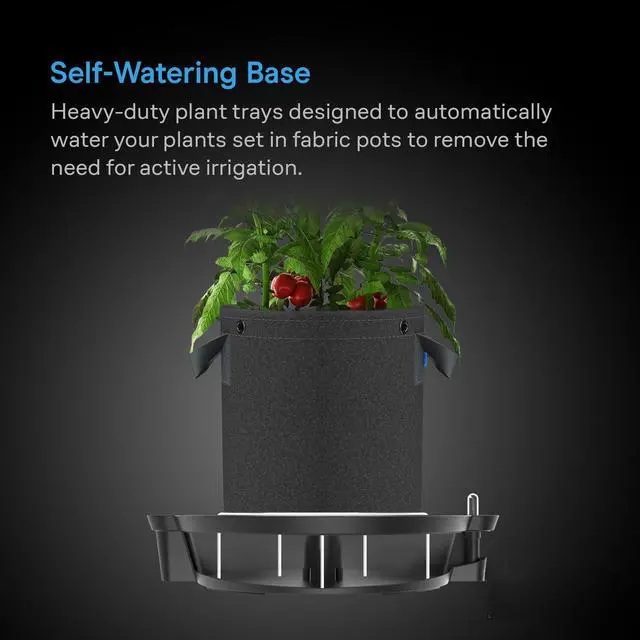 Alt view image 2 of 7 - Self-Watering Fabric Pot Base, 4-Pack Auto-Irrigation Water Delivery System with Reservoir Meter, Elevated Plant Saucers for Use in Indoor Grow Tents, Greenhouses, and Outdoor Gardens