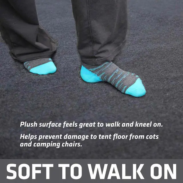 Alt view image 4 of 7 - Tent Carpet Mat, Protective Waterproof Liner Keeps You Warm & Dry, Camping Floor Rug Accessory (7'4" x 8'4"), Durable, Lightweight, Soft & Comfortable, Trimmable Material (USA Made) (Charcoal)