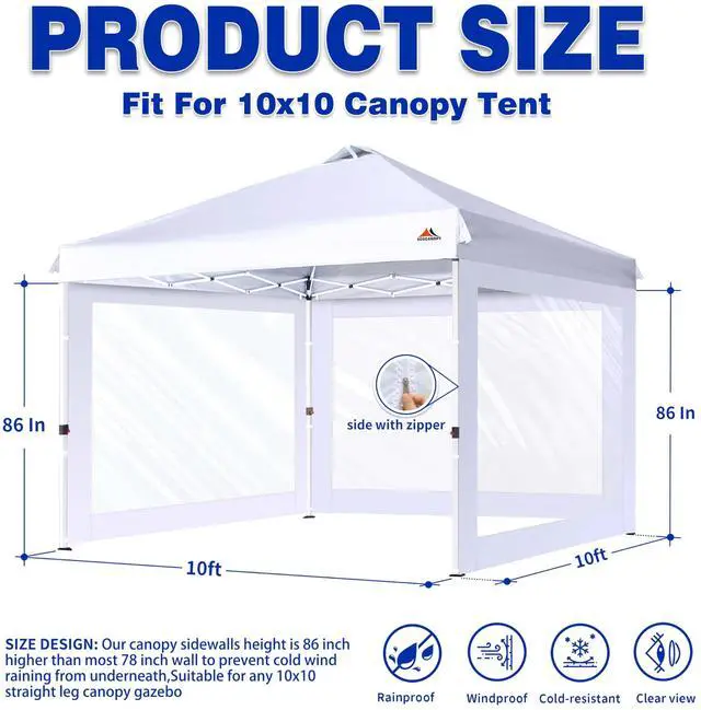 Alt view image 2 of 5 - Clear Window Sidewall for 10x10 Canopy Frame, 3 Pack Sunwalls Only,(White)