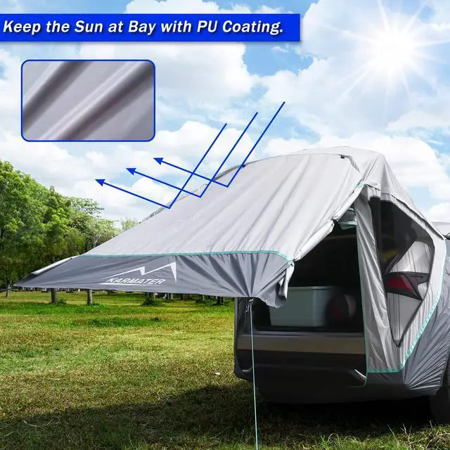 Alt view image 2 of 6 - SUV Tailgate Tent with Poles &Three Sides Awning Shade & Transmittance Mosquito Net, Hatchback Camping Sunproof Car Tenting, Universal SUV Windproof Camping Gear Tent Outdoor Travel