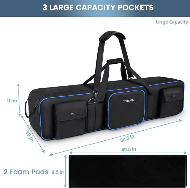 Alt view image 2 of 7 - Tripod Carrying Case Bag 50.5", Resistant Light Stand Bag with 2 Removable Padding, Photo Studio Equipment Case for Tripods, Monopods, Speaker Stands, Umbrellas, Gear, Mic Stand, Tent Pole