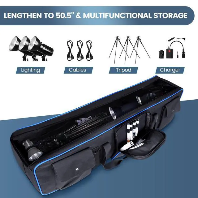 Alt view image 3 of 7 - Tripod Carrying Case Bag 50.5", Resistant Light Stand Bag with 2 Removable Padding, Photo Studio Equipment Case for Tripods, Monopods, Speaker Stands, Umbrellas, Gear, Mic Stand, Tent Pole