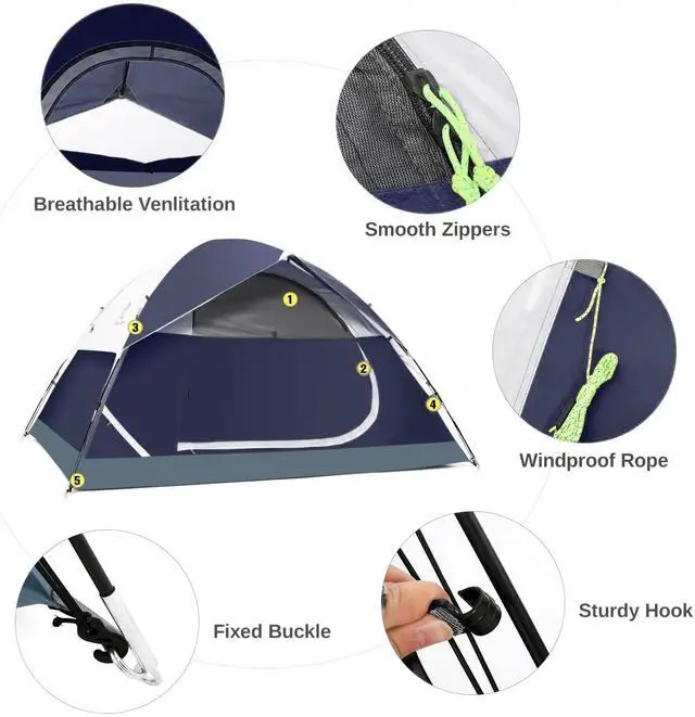 Alt view image 3 of 6 - Tents for Camping 2/3/4/5 Person Camping Dome Tent, Waterproof,Spacious, Lightweight Portable Backpacking Tent for Outdoor Camping/Hiking